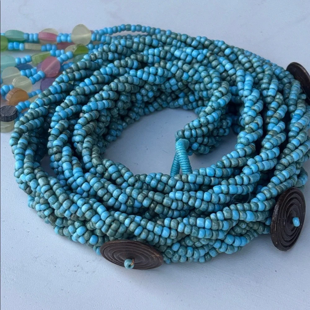 Blue Braided Beaded Red Rope Belt
